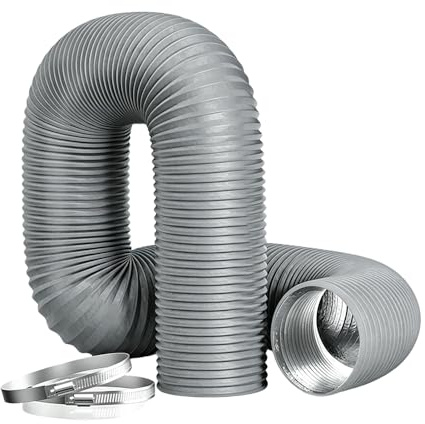 JOAASU Tumble Dryer Vent Hose, 4 Inch (100mm) x 10ft (3M) Flexible Aluminium PVC Vent Ducting Hose with 2 Clamps for Tumble Dryer, Cooker Hood, Bathroom Extractor Fan & Air Ventilation Systems (Grey)