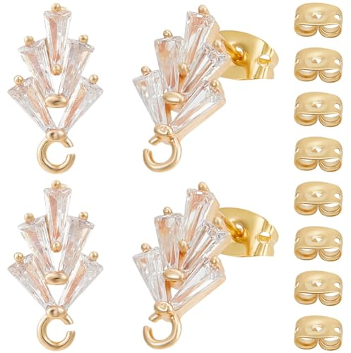 Beebeecraft 12 Pezzo di Perno per Orecchino con Anello Placcato Oro 18K Orecchini A Perno A Forma di Foglia con Chiusure Componenti per Orecchini con Zirconi Cubici per Kit di Forniture per La