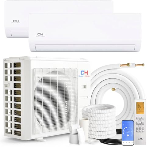 Cooper & Hunter 18,000 BTU Dual 2-Zone 12K + 12K BTU Wall Mount Ductless Mini Split Air Conditioner & Heat Pump – 25FT Installation Kits – 22.5 SEER – Pre-Charged with R-410A – Inverter