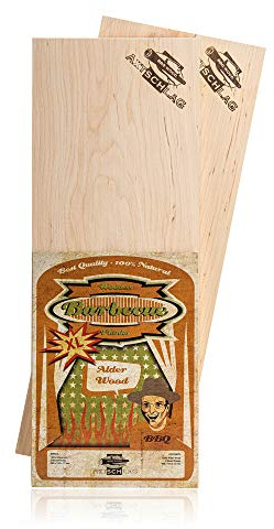Axtschlag XL Grillbretter Erle, 2 Wood Planks für größere Filets & Braten, schonendes Garen mit aromatischer Rauchnote & zum Servieren, für alle Grills & Smoker, 400x150x11 mm, mehrfach verwendbar