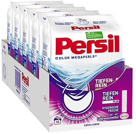 Persil Color Megaperls, Colorwaschmittel, 90 (5 x 18) Waschladungen, mit Tiefenrein-Plus Technologie und langanhaltender Frische, wirksam bei Temperaturen von 20°C - 60°C