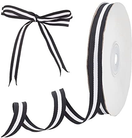 PH PandaHall 22.9m Ruban Noir et Blanc en Coton, Gros Grain 10mm Ruban Decoratif Tissu, Rubans à Rayures pour Halloween Noël Mariage Bricolage Emballage de Cadeaux Décoration e Gâteaux