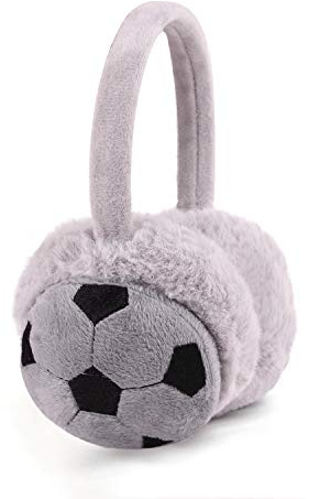 JIAHG Cache-oreilles pour enfants Hiver Chauds Échauffeurs d'oreilles Motif de football Cache-oreilles en peluche pour filles et garçons, gris, 12