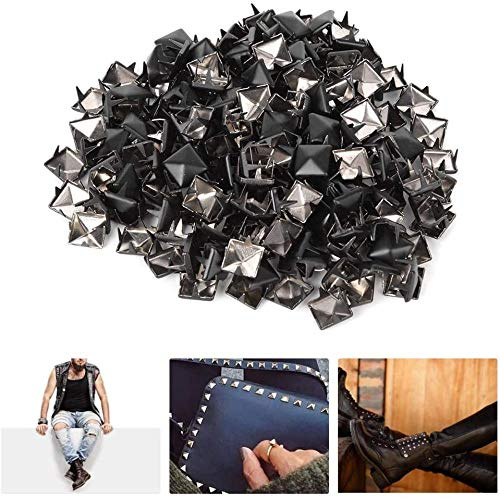 Quadratische Nieten 200 Stück, 9mm Pyramiden Nieten aus Metall, Matt-Schwarze Spike Studs für Lederhandwerk, Taschen, Schuhe, Bekleidung und Gürtel Dekoration