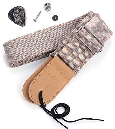 longteam Einfacher Gitarrengurt aus Leinen und Leder, Verstellbare Länge, Langlebig, für E-Gitarre, Bass mit Nägel, Seil, Plektren