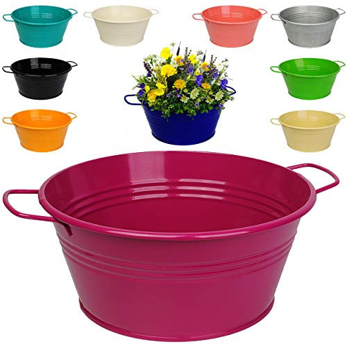 alles-meine.de GmbH Design - Topf - Blumentopf/Pflanzkübel/Pflanzschale - Metall - orange - 25 cm - RUND - frostsicher - MITTEL groß - mit Henkel - Eimer/Dekotopf - Übertop..