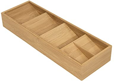 Auroni - Bambus Besteckkasten – Schubladen Organizer mit 5 Fächern - naturfarben - für 24+ Teile -