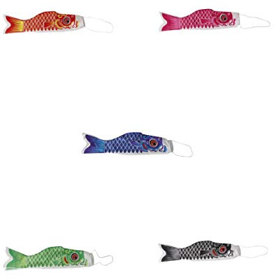Inzopo Japanischer Windsack für Karpfenflagge, Koi Nobori, Fisch-Windschlangen, Gartendekoration, 70 cm, Rot, Pink, Blau, Grün, Schwarz, 5-teiliges Set