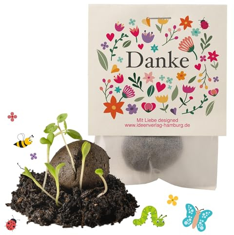 10x „Danke“ Samenbomben als kleine Dankeschön Geschenke | Abschiedsgeschenk Kollegen & kleine Geschenke für Frauen - Blumensamen Gastgeschenk - Handgemachte Seedbombs als Mitbringsel - Made in Germany