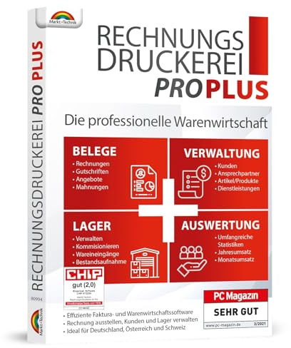 Rechnungsdruckerei 2026 PRO PLUS - professionelle Warenwirtschaft - Rechnungen, Angebote, Kunden und Artikelverwaltung, Auswertungen