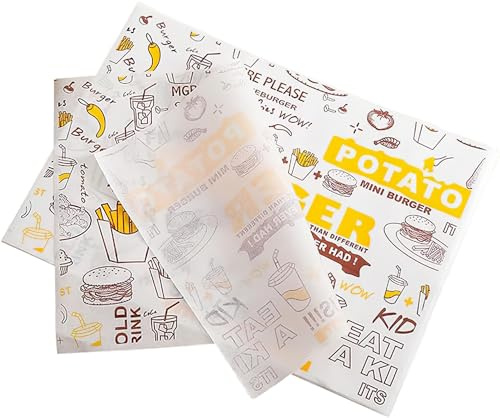 100 Sheets Cheese Wrap Paper, Food Packaging Paper, Waterproof and Oil Resistant for Sandwich/Bread/Cake/Burger
