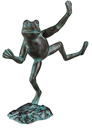 Relaxdays Statue de Jardin, Lot de 5, Grenouille dansante, Fonte Fer, Sculpture, Figurine de Jardin, Taille L, décoration, Vert | Terrasse, au bord de l'étang, figurine décorative, fonte, taille L