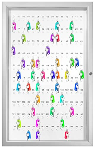 Danieli - Bacheca Portachiavi da Parete in Acciaio Laccato con Ganci Chiavi Numerati da 45, 90, 120, 150, 180 posti. Cornice in Alluminio, Anta a Libro, Chiavi Incluse (150 posti)