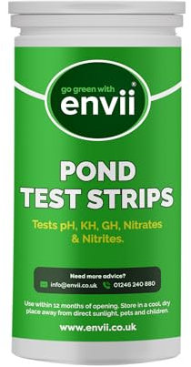 envii Pond & Aquarium Test Strips, 5 in 1 Pond & Fish Tank Water Test Kit - Testing for pH, KH, GH, Nitrates and Nitrites for use in Garden Ponds, Fish Tanks, Aquariums - 25 Strips