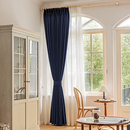 OYRING Pinch Pleated Curtain with Tieback for Small Window, 95% Blackout Thermal Insulated Triple Weave Patio Door Curtain Panel Drape for Traverse Rod and Track, 52 W x 63 L, Navy Blue, 1 Panel
