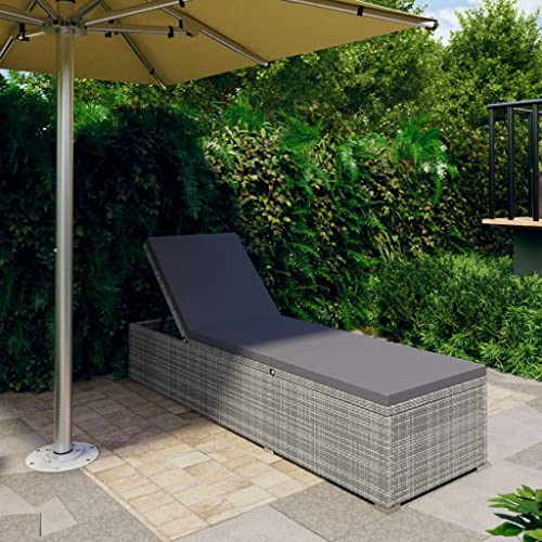 WEHUOSIF Sun Lounger with Cushion,Wicker Chaise Lounge,Outdoor Lounge Chairs,Patio Lounger,Pool Patio Decor,Removable Cushion Cover with Zip,for Garden, Balcony,Poolside,Poly Rattan Gray