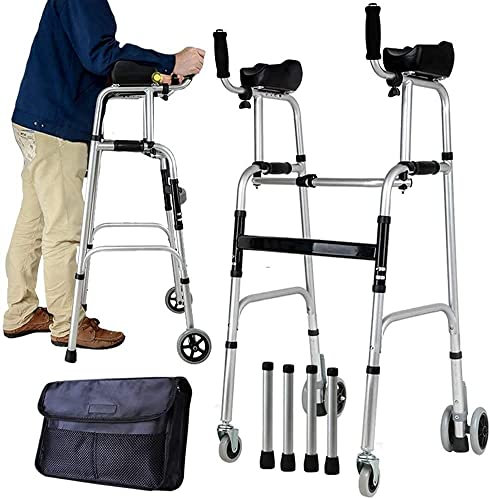 Gehhilfen für Senioren Gehhilfe mit Rollen Aufrechte Körperhaltung Rollgehhilfe mit Armlehnen-Stützpolster, faltbarer 4-Rad-Gehhilfe Rollator, höhenverstellbare Gehhilfe für ältere Menschen zum Gehen