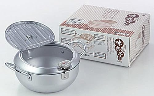 Japanese Tempura Fryer Pot with Lid and Thermometer, Induction Heat Compatible, Made in Japan, 20cm, 1 Pack