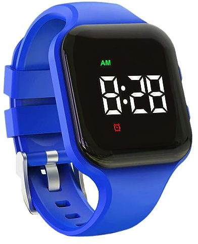 e-vibra résistant à l'eau vibration réveil montre de charge 15 réveil montre avec écran de verrouillage comme une montre d'entraînement de toilette (Navy Blue Square)