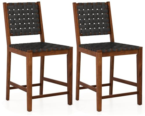 RELAX4LIFE Esszimmerstühle 2er Set, Küchenstuhl Gewebt, Holzstuhl für Tische von 88-99cm Höhe, Wohnzimmerstuhl bis 150 kg belastbar, Bistrostuhl für Esszimmer Wohnzimmer