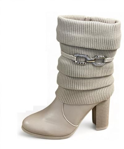 Pogolino Bottines pour Femmes avec Talon Élégant, Glitzer, Boucle, Bottes Automne Hiver à Talons Hauts, 37 EU
