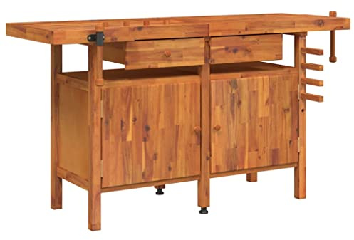 Willood Werkbank mit Schubladen Schraubstöcken 162x62x83 cm Akazienholz