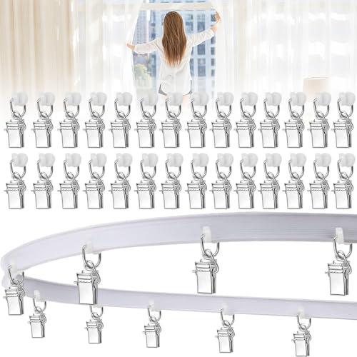 EMAGEREN 50 Stück Gardinenhaken Gleiter T-Glider Vorhangklammern Gardinenhakengleiter mit Vorhanghaken aus Metall T-Rollringe Gardinenröllchen Vorhangschienenrolle für Fenstervorhang Duschvorhang