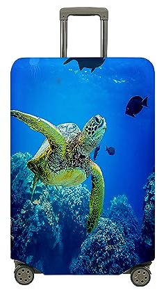 Surwin 3D Druck Reise Kofferschutzhülle Reisetasche Kofferbezug Elastisch Kofferhülle Gepäck Cover Waschbare Reisekoffer Hülle Schutz Bezug Schutzhülle (Bemalte Schildkröte 8,L (26-28 Zoll))