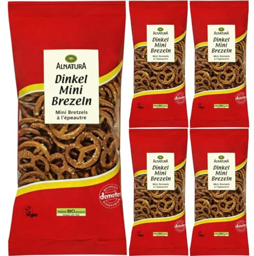 Alnatura Dinkel Mini Brezeln Cracker Keks 75 Gramm x 5 STÜCK Tüte mit pufai