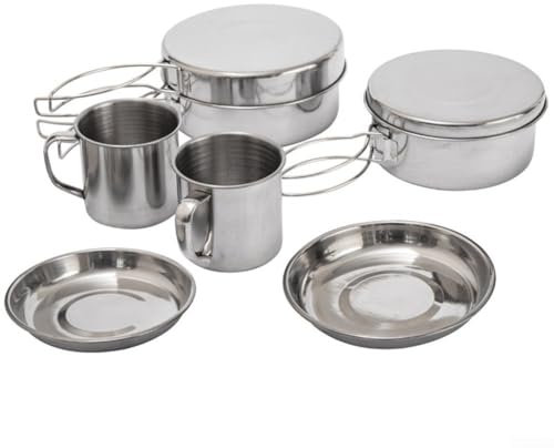 Outdoor Edelstahltopf Outdoor Kochgeschirr Set Ideal für Picknick, Camping, Wandern, Rucksackreisen, Trekking, Angeln und mehr
