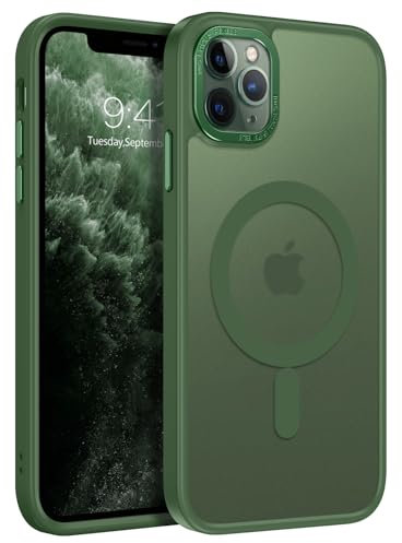 GUAGUA Strong Magnetic for iPhone 11 Pro Max Case [Compatible with MagSafe] [Military Grade Protection] Translucent Matte Back Slim Shockproof Anti-Scratch Phone Cover 6.5-Inch, Green