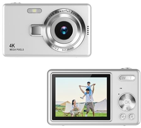 Pocket Digital Camera 2.4in TFT Screen - 2024 Newest 12MP 1080P Compact Point and Shoot Camera, 16X Zoom Auto Focus Small Video Camera for Kids Teens Boys Girls (Silver)