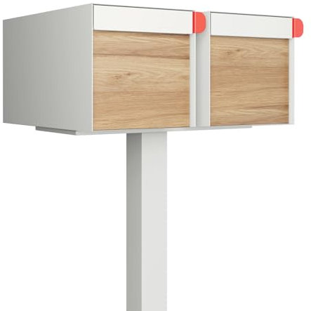 Boîte aux lettres américaine Big Americano for Two blanche avec façade décorative en bois