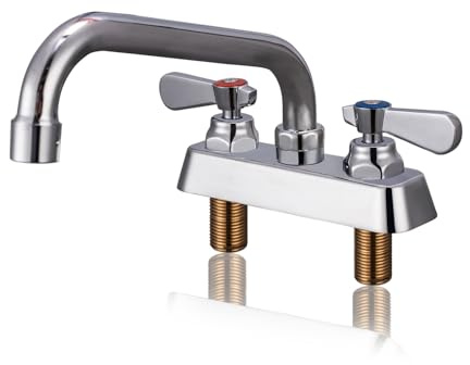 Phivan Commercial Sink Faucet 4 Inch Center Deck Mount Bar Sink Faucet 2 Hole Brass Constructed with 8 Swivel Spout 3 Compartment Sink Faucet for Kitchen Utility Laundry Restaurant Industrial
