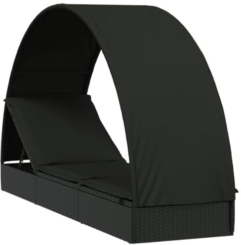 HETFTJN Relaxsessel Garten Garten Liegestuhl Loungesessel Outdoor Gartensessel Outdoor - Sonnenliege mit Runddach Schwarz 211x57x140 cm Poly Rattan für Outdoor Balkon Camping Garten
