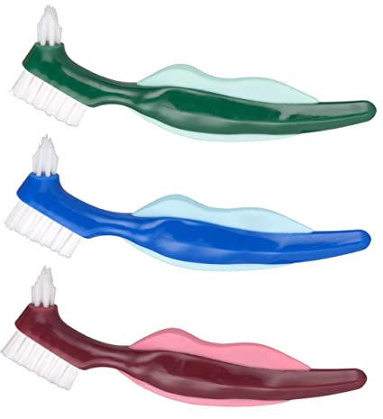 Healvian 3 Brosses à Dents pour Dentier Double Face, Poils Rigides, Légères, pour L’entretien des Prothèses Dentaires Nettoyage Quotidien