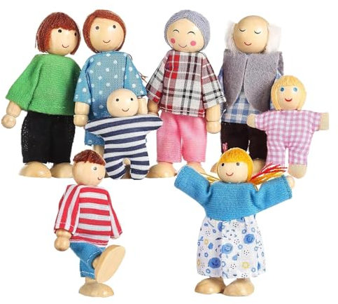 Puppenhaus-Figuren, Sets Mit 8 Personen, Familien-Puppenspielzeug Aus, Niedliche Puppenhaus-Personenpuppe, Schönes Spielset Mit Glücklichen Familienpuppen, Lustiges Puppenhaus-Zubehör Für