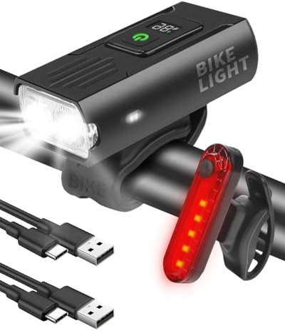 Victoper Bike Light, 6+4 Modes USB Rechargeable Bike Headlight & Tail Light Set, High Lumens Super Bright Bicycle Light, Digital Display Waterproof Bike Lights Front and Back for Night Riding
