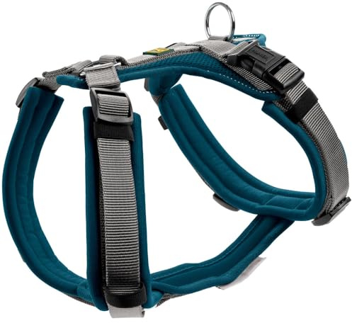 Hunter Maldon Up Hundegeschirr – Farbe: Petrol/Grau – Weiche und Bequeme Polsterung – stark reflektierend Dank 3M Scotchlite – 4 Positionen verstellbar – mit gepolstertem Griff (inkl