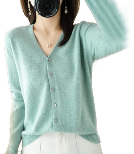 YGSIKY Cardigan in Cashmere da Donna, Maglione Cardigan Lavorato a Maglia Leggero a Maniche Lunghe con Scollo a V, Cardigan a Maniche Lunghe con Bottoni sul Davanti (XL,Green)
