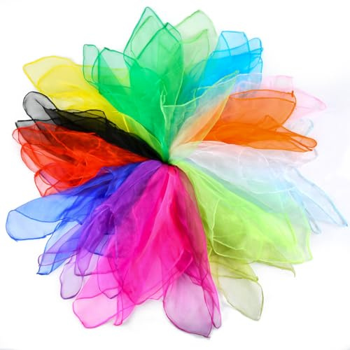 TIMESETL Foulards de Danse 16Pcs Foulards Colorés Foulards de Jonglage Carrés Foulards de Gymnastique, Lot de Foulard Couleur pour Danse, Jonglage, Décoration, 60 x 60 cm