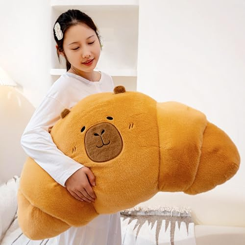shownicer Plüschtier Croissant Kuscheltier Capybara Stofftier Kawaii Croissant Plüsch Kissen Spielzeug Wurfkissen Geschenk für Erwachsene Kinder 3+ Jahre (50cm)
