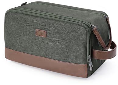WANDF Toiletry Bag for Men Travel Wash Bag Toiletry Organizer Canvas and PU Leather Dopp Kit Water-Resistant Shaving Kit for Travel Accessories (Green, Patent Pending)