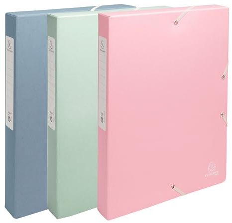 Exacompta - Ref. 59339E - 8 arkivlådor med Autentik-gummiband - i återvunnet kort 600g/m2-4 cm baksida - 25 x 33 cm - för A4-dokument - diverse färger - levereras monterad