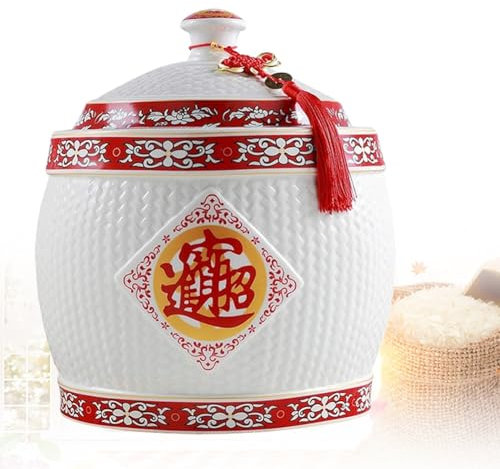 Distributore di riso in ceramica con cilindro di r Contenitore for barattoli di stoccaggio con coperchio for farina, zucchero, riso, chicchi di caffè, biscotti, caramelle, cereali, secchio ermetico fo