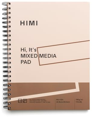 HIMI Mix Media Papier Pad Zeichenpapier für verschiedene Medien 9 x 12, 40 Blatt pro Block (180 g/m2), spiralgebundenes, feine textur für Kinder und Profis für Zeichnungen (Rosa)