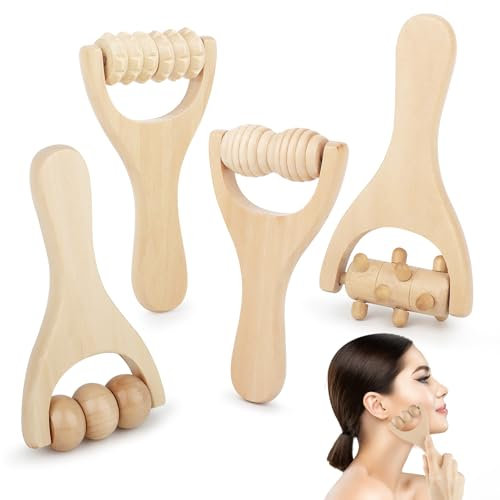 4 Stück Massageroller, Rückenmuskel Roller mit Griff, Manuelle Massagewerkzeuge, Massagegerät Faszienrolle, Massage Roller zur Entspannung von Rücken, Bein, Händen, Ganzkörpermuskulatur ﻿