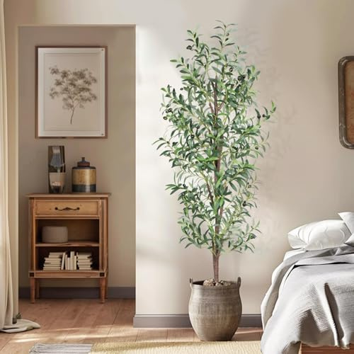 CETRD Olivenbaum Künstlich 180 cm, Kunstpflanze wie echt mit Topf & dickeren Stamm – Mehr Blätter & Oliven, pflegefrei. Ideal als Kunstbaum Indoor, Dekobaum für Wohnzimmer, Büro, Shop