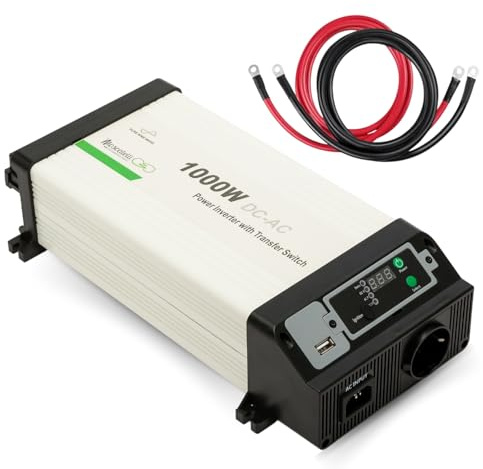 Moscatelli Inverter 12V 220V Onda Pura 1000W con Display Staccabile – Ideale per Camper, Barca, Baite e Off-Grid – Inverter Fotovoltaico con Funzione Bypass Intelligente e Uscita Schuko