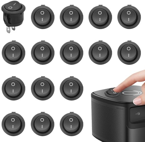 Lot de 16 mini interrupteurs à bascule ronds noirs 20 mm AC 6 A/250 V SPST 12 V 2 broches 2 positions On/Off KCD1 de rechange 12 V pour voiture, bateau, maison